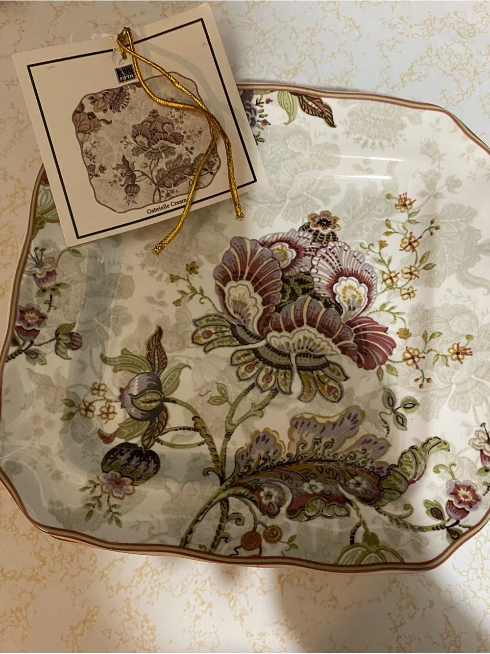 222 Fifth Floral Porcelain salad plates in Green & Purple